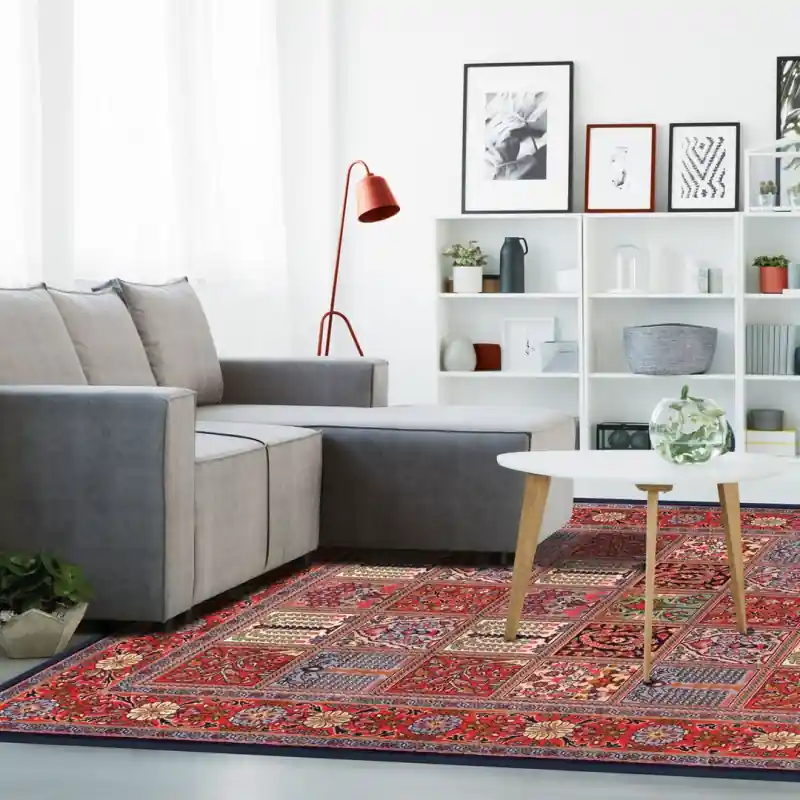 Tappeto Corsia Salotto Camera Lavabile Antiscivolo Classico Orientale Rosso Blu Fiori SARUK TESSERE