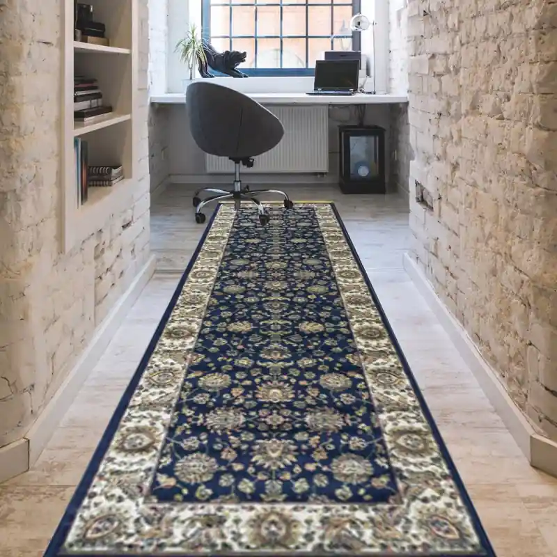ZAFFIRO - Tappeto Classico Passatoia Corsia Persiano Elegante Effetto Seta - 492 Blu
