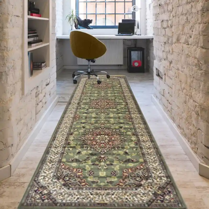 ZAFFIRO - Tappeto Classico Passatoia Corsia Persiano Elegante Effetto Seta - 317 Verde