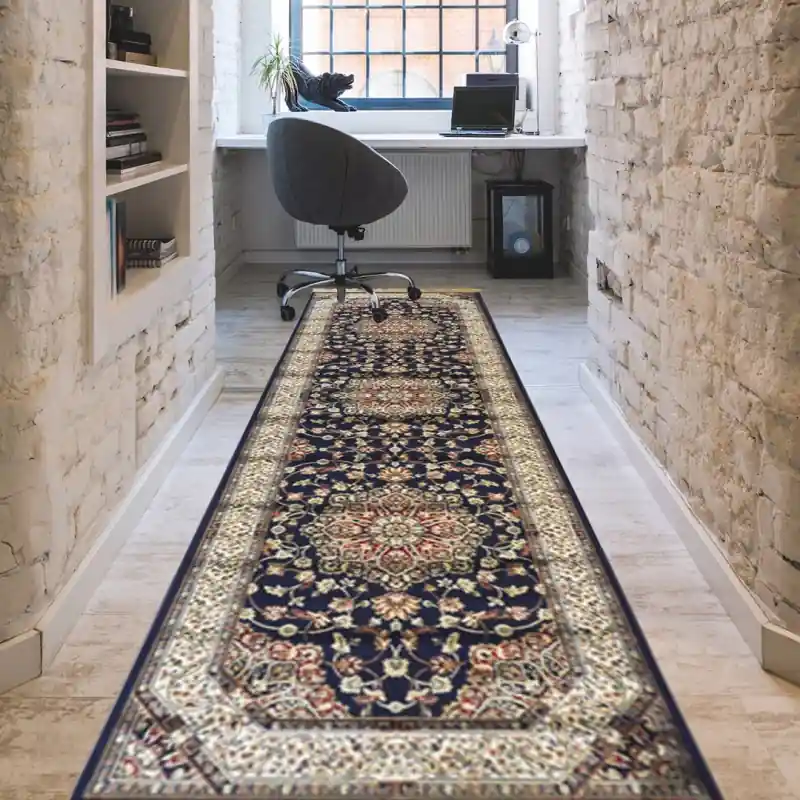 ZAFFIRO - Tappeto Classico Passatoia Corsia Persiano Elegante Effetto Seta - 317 Blu