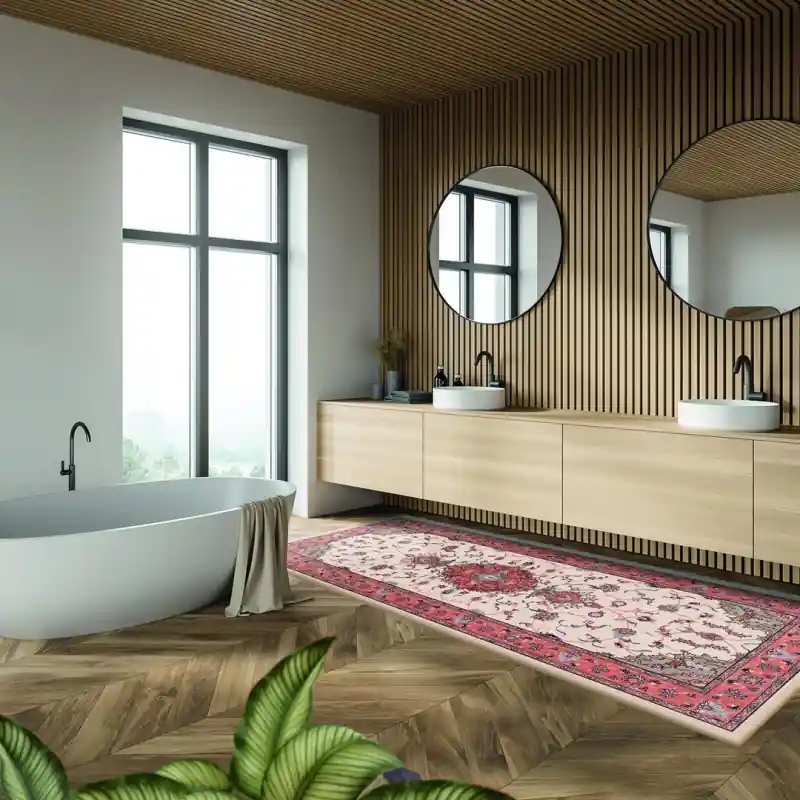 Tappeto Corsia Salotto Camera Lavabile Antiscivolo Classico Orientale Rosa Lilla Fiori - TABRIZ RAJ