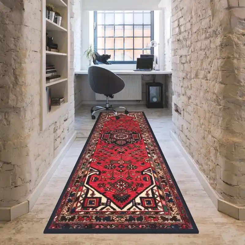 Tappeto Corsia Salotto Camera Lavabile Antiscivolo Classico Orientale Persiano Blu Rosso - HAMADAN