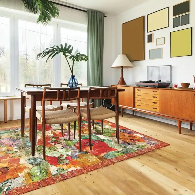Tappeto Passatoia Salotto Camera Lavabile Antiscivolo Classico Fiori Astratto Rosso Verde - SIGNAC