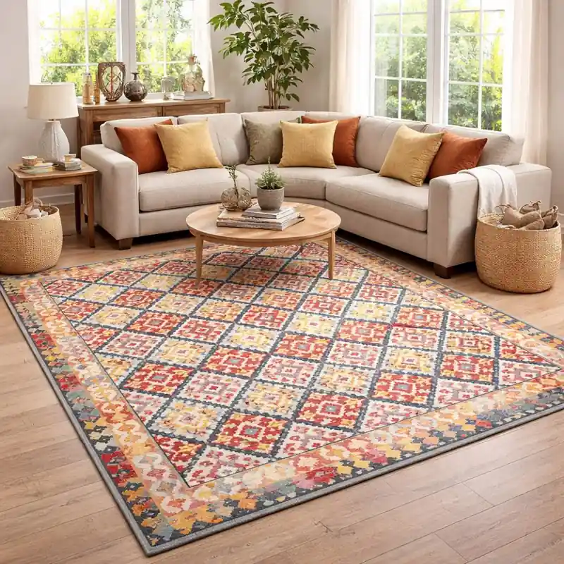 ANATOLY - Tappeto Kilim Orientale Vintage Tessere Lavabile Antiscivolo Beige Rosso Blu Verde Arancio KILIM07