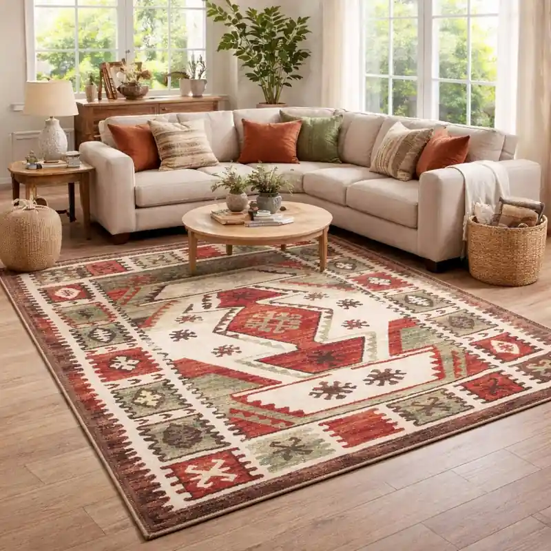 ANATOLY - Tappeto Kilim Orientale Vintage Tribale Lavabile Antiscivolo Beige Rosso Blu Verde KILIM04