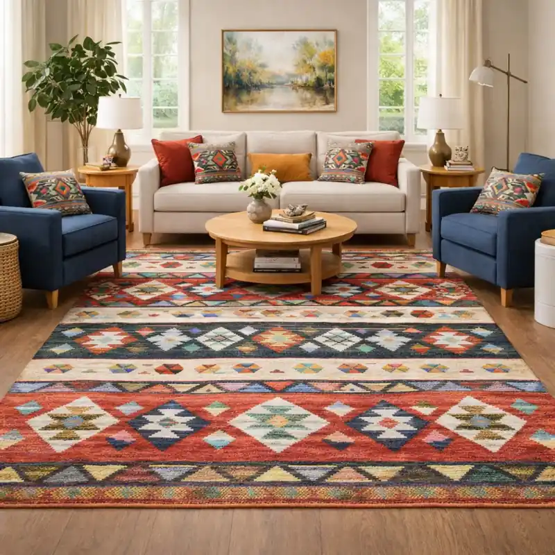 ANATOLY - Tappeto Kilim Orientale Vintage Tribale Lavabile Antiscivolo Beige Rosso Arancio Blu KILIM03