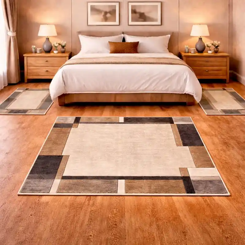 FUSION - Tappeto Parure Scendiletto Moderno Sfumato Geometrico Melange - 8451 Grigio Beige