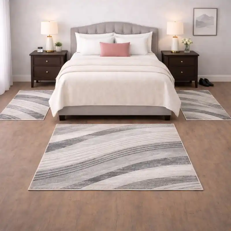 FUSION - Tappeto Parure Scendiletto Moderno Sfumato Geometrico Melange - 87101 Grigio