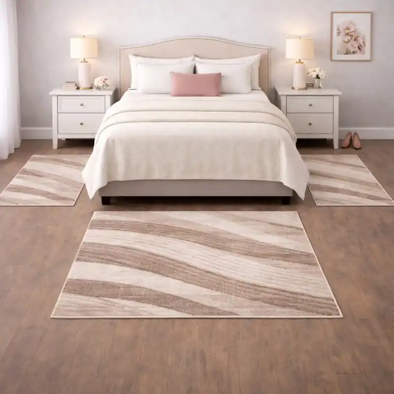 FUSION - Tappeto Parure Scendiletto Moderno Sfumato Geometrico Ondulato Melange - 87101 Beige