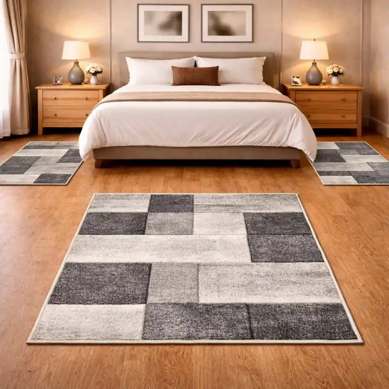 FUSION - Tappeto Parure Scendiletto Moderno Sfumato Geometrico Melange - 87071 Grigio