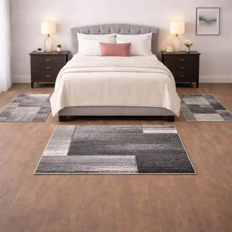 FUSION - Tappeto Parure Scendiletto Moderno Sfumato Geometrico Melange - 57431 Grigio