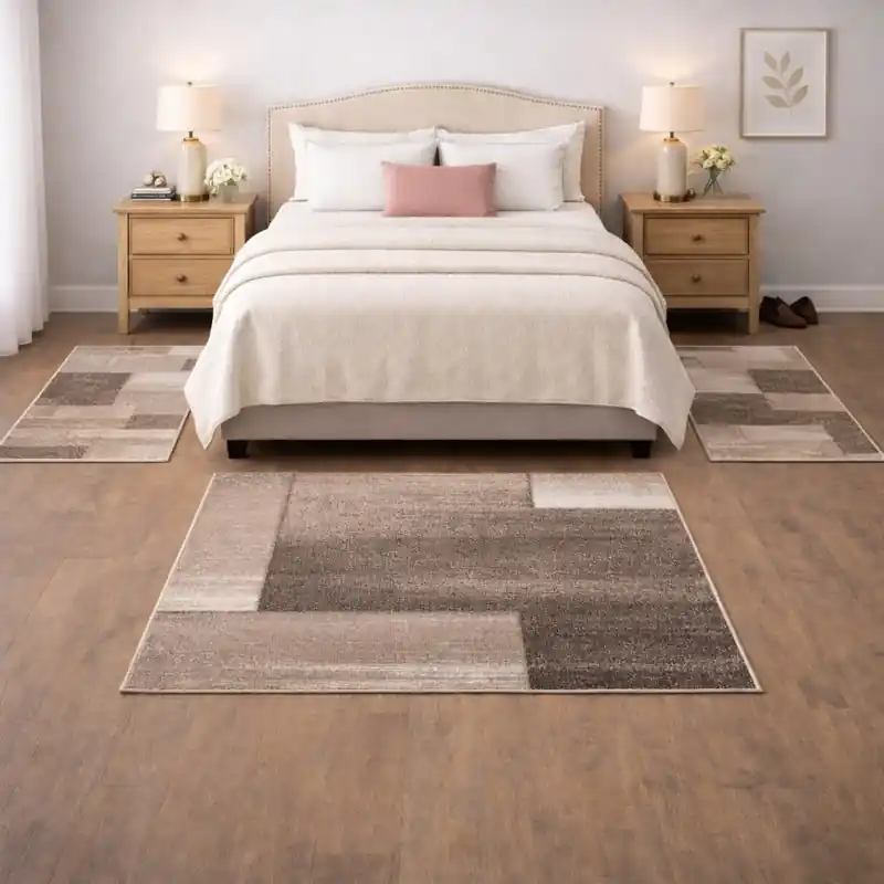 FUSION - Tappeto Parure Scendiletto Moderno Sfumato Geometrico Melange - 57431 Beige