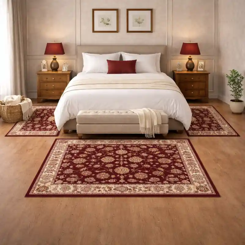 CLASSIC TOUCH - Tappeto Parure Scendiletto Classico Stile Persiano Rosso Beige - 9597