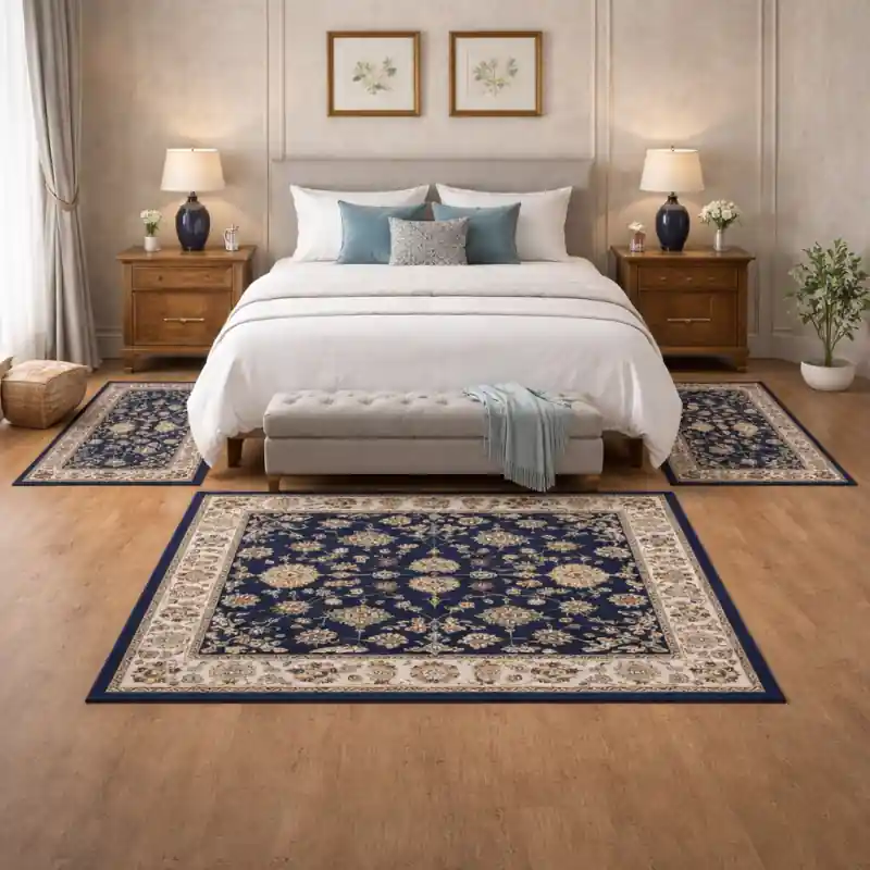 CLASSIC TOUCH - Tappeto Parure Scendiletto Classico Stile Persiano Blu Beige - 9597