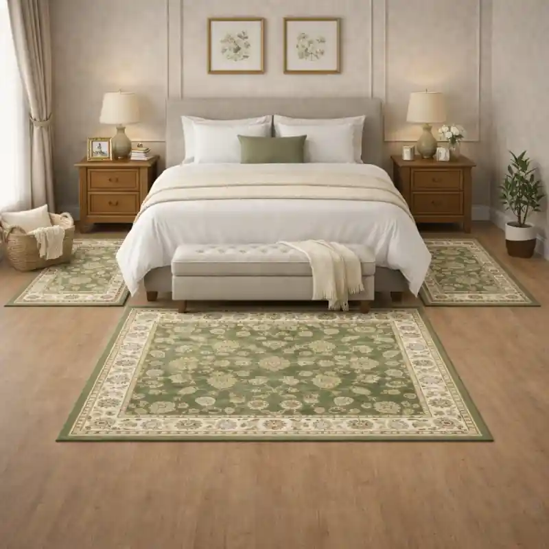 CLASSIC TOUCH - Tappeto Parure Scendiletto Classico Stile Persiano Verde Beige - 9597