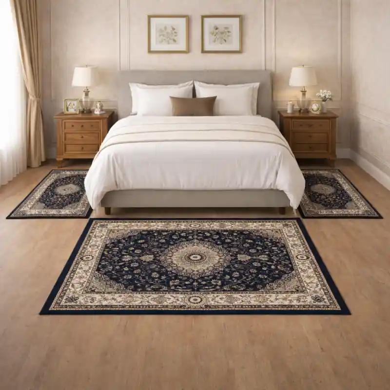 CLASSIC TOUCH - Tappeto Parure Scendiletto Classico Stile Persiano Blu Beige - 9596