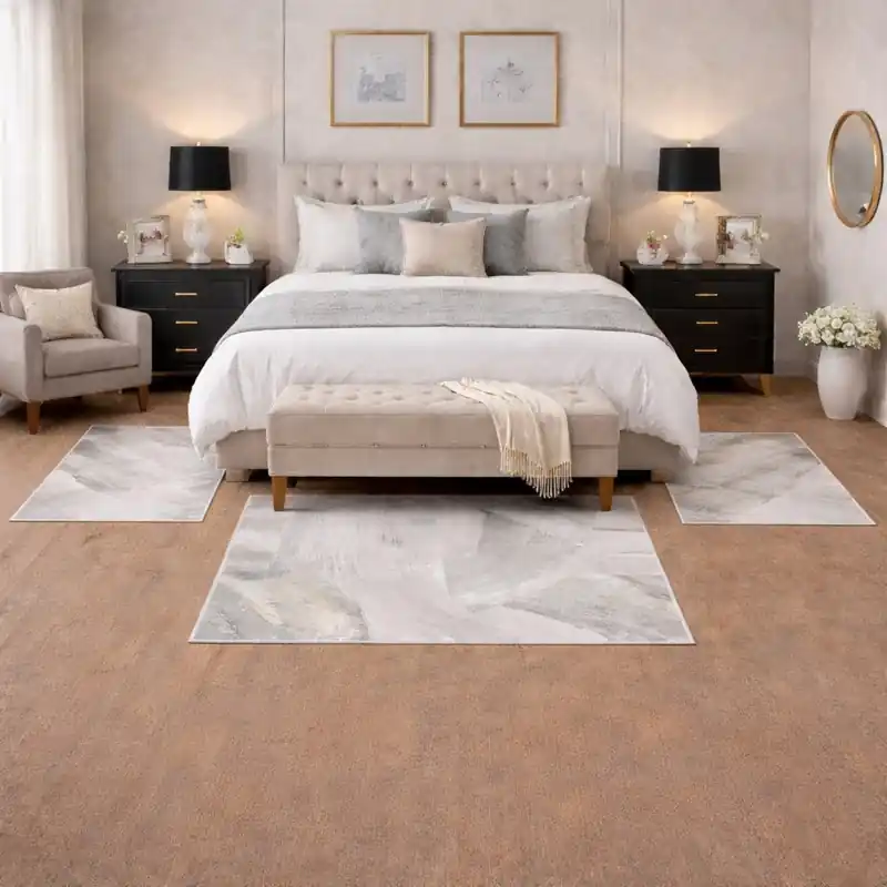 SIERRA - Tappeto Parure Scendiletto Moderno Sfumato Effetto Tridimensionale Effetto Marmo Tortora Grigio Avorio - B79A Verde