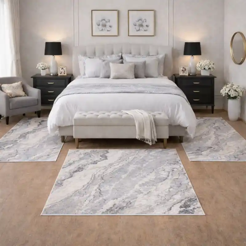 SIERRA - Tappeto Parure Scendiletto Moderno Sfumato Effetto Tridimensionale Tortora Grigio Avorio - 9224 Grigio
