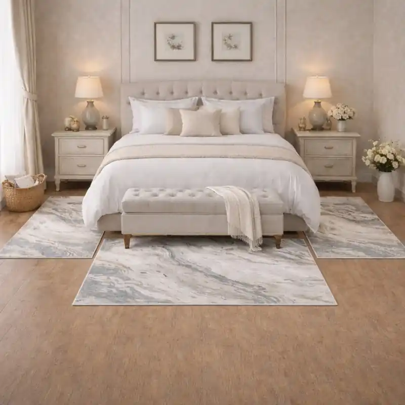 SIERRA - Tappeto Parure Scendiletto Moderno Sfumato Effetto Tridimensionale Beige Tortora Grigio Avorio - 9155 Grigio Beige
