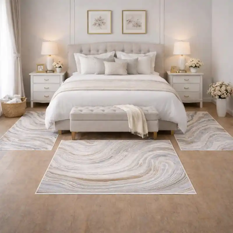 SIERRA - Tappeto Parure Scendiletto Moderno Sfumato Effetto Tridimensionale Giallo Tortora Beige Avorio - 9223 Oro