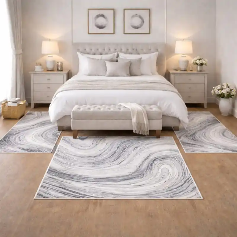 SIERRA - Tappeto Parure Scendiletto Moderno Sfumato Effetto Tridimensionale Perla Beige Avorio - 9223 Grigio