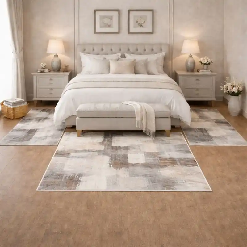 SIERRA - Tappeto Parure Scendiletto Moderno Sfumato Effetto Tridimensionale Grigio Beige Avorio - 9160 Marrone