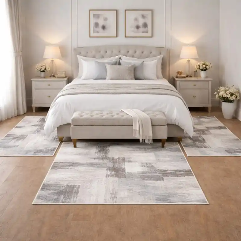 SIERRA - Tappeto Parure Scendiletto Moderno Sfumato Effetto Tridimensionale Grigio Beige Avorio- 9160 Grigio