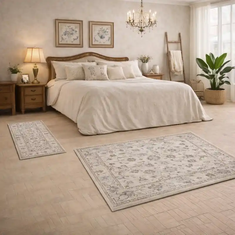 ESTRELLA - Tappeto Parure Scendiletto Classico Contemporaneo Stile Persiano Geometrico Effetto Vintage Beige K7042-E22757