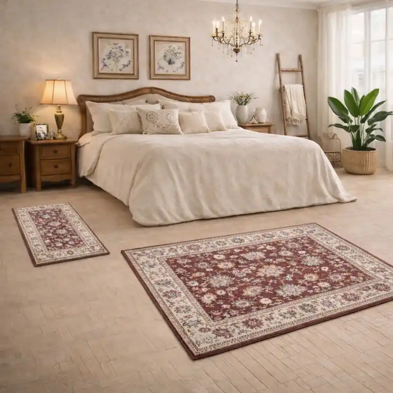 ESTRELLA - Tappeto Parure Scendiletto Classico Contemporaneo Stile Persiano Geometrico Effetto Vintage Rosso K7041-E22272