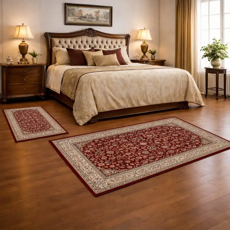 LEONARDO - Tappeto Parure Scendiletto Pregiato Classico Orientale Greche Fiori Rosso 57221-1414
