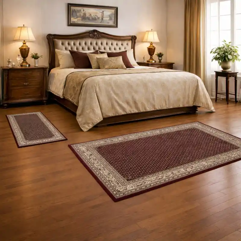 LEONARDO - Tappeto Parure Scendiletto Pregiato Classico Orientale Greche Geometrico Rosso 57015-1414