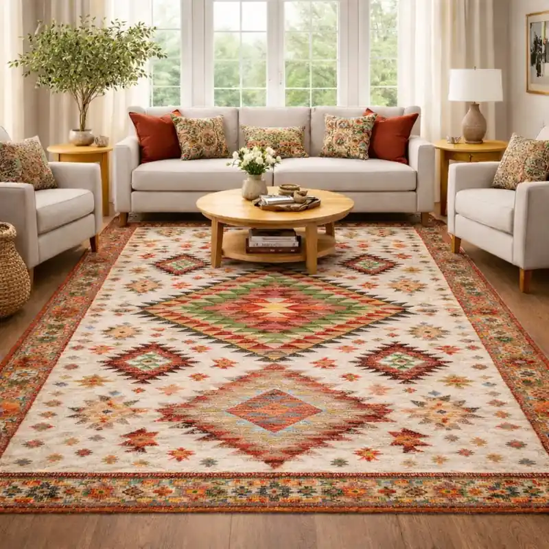 ANATOLY - Tappeto Kilim Orientale Vintage Tribale Lavabile Antiscivolo Beige Rosso Arancio KILIM02