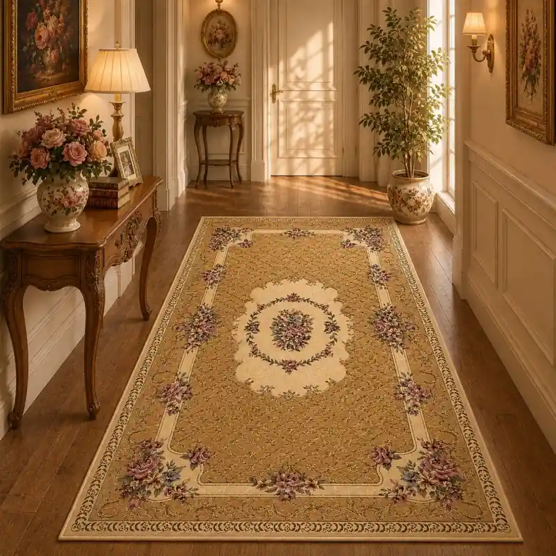 BOUQUET - Tappeto Passatoia Corsia Classico Floreale - Lavabile ed Antiscivolo - Ciniglia Jacquard - Beige