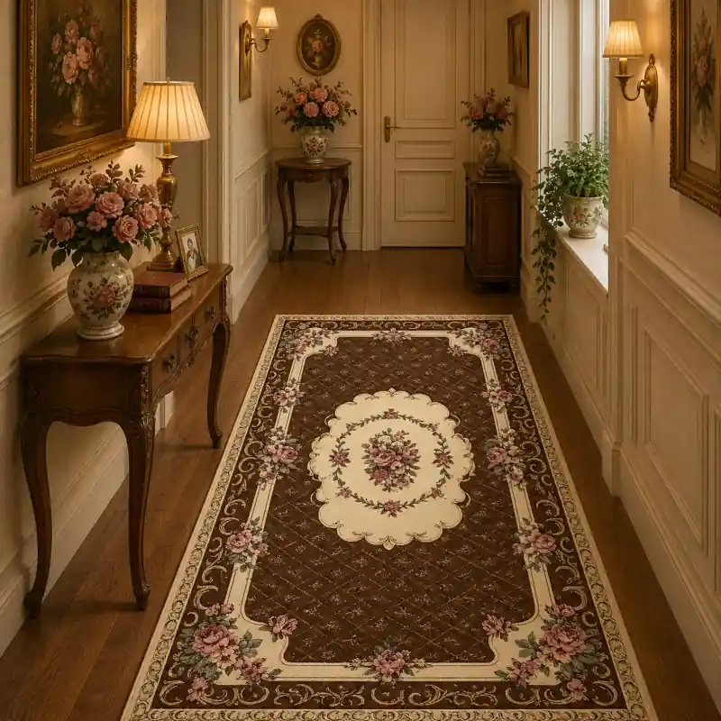BOUQUET - Tappeto Passatoia Corsia Classico Floreale - Lavabile ed Antiscivolo - Ciniglia Jacquard - Marrone