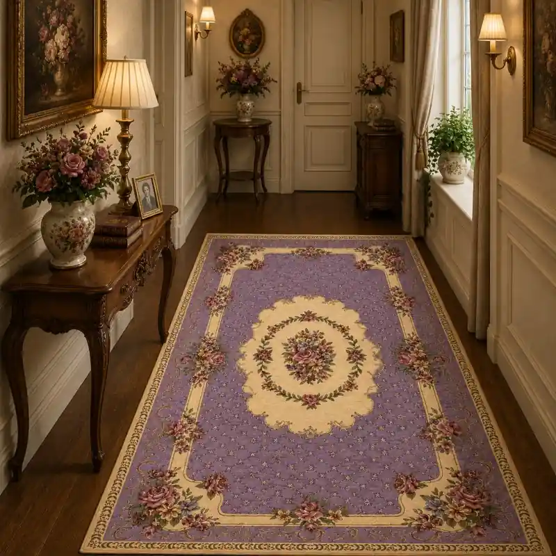 BOUQUET - Tappeto Passatoia Corsia Classico Floreale - Lavabile ed Antiscivolo - Ciniglia Jacquard - Viola