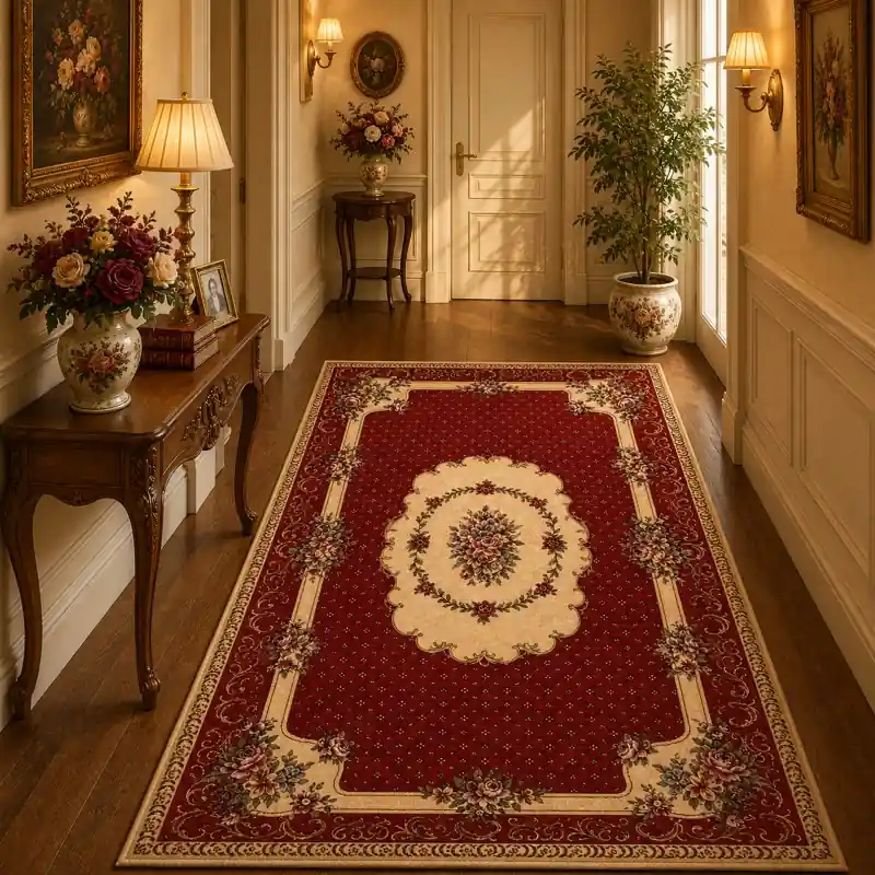 BOUQUET - Tappeto Passatoia Corsia Classico Floreale - Lavabile ed Antiscivolo - Ciniglia Jacquard - Rosso