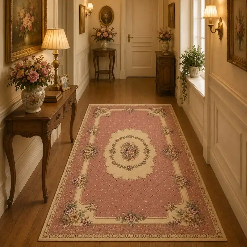 BOUQUET - Tappeto Passatoia Corsia Classico Floreale - Lavabile ed Antiscivolo - Ciniglia Jacquard - Rosa