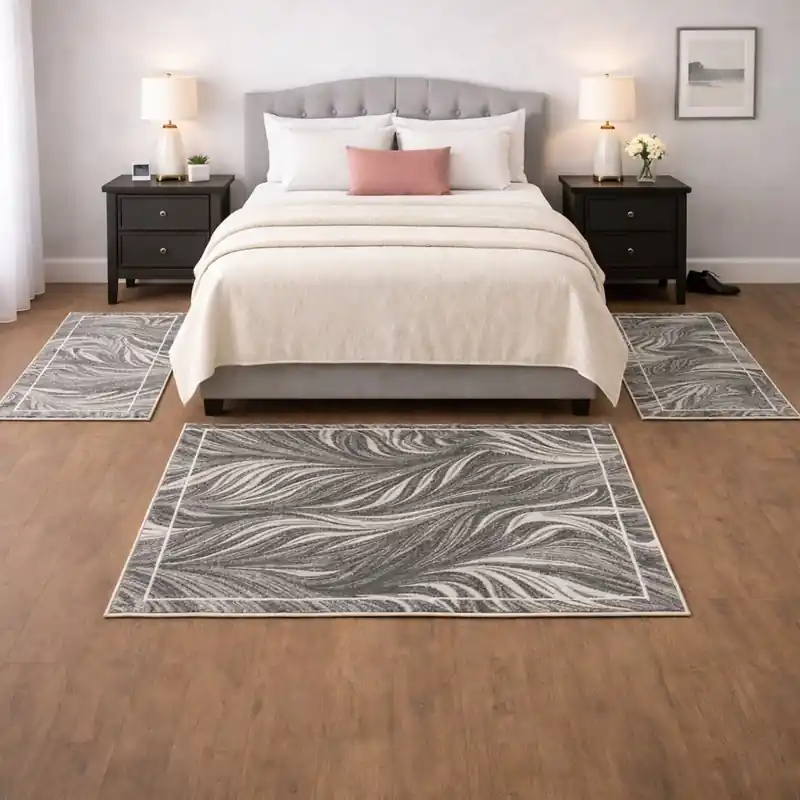 FLOW - Tappeto Passatoia Parure Scendiletto Moderno Natura Jungla - Lavabile ed Antiscivolo - Ciniglia Jacquard - Grigio