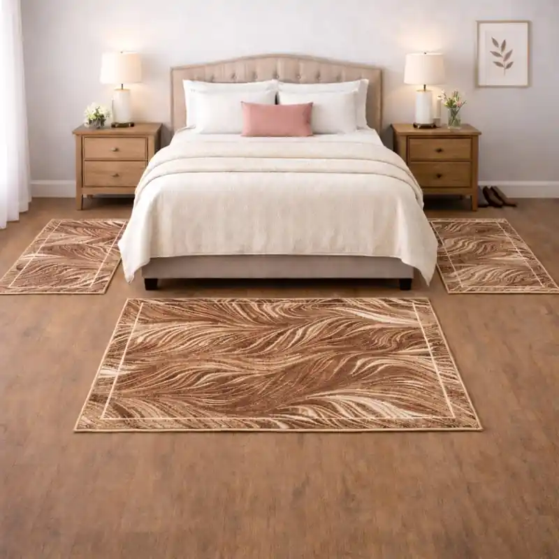 FLOW - Tappeto Passatoia Parure Scendiletto Moderno Natura Jungla - Lavabile ed Antiscivolo - Ciniglia Jacquard - Marrone
