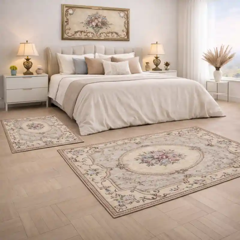 AUBUSSON - Tappeto Parure Classico Stile Francese '800 Ciniglia Jacquard - Lavabile ed Antiscivolo - Tortora