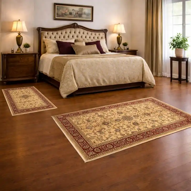 KAZAKH - Tappeto Parure Scendiletto Classico Stile Caucasico Effetto Seta Fiori Beige 2155