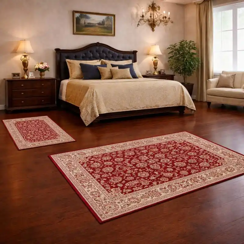 KAZAKH - Tappeto Parure Scendiletto Classico Stile Caucasico Effetto Seta Fiori Rosso 1517