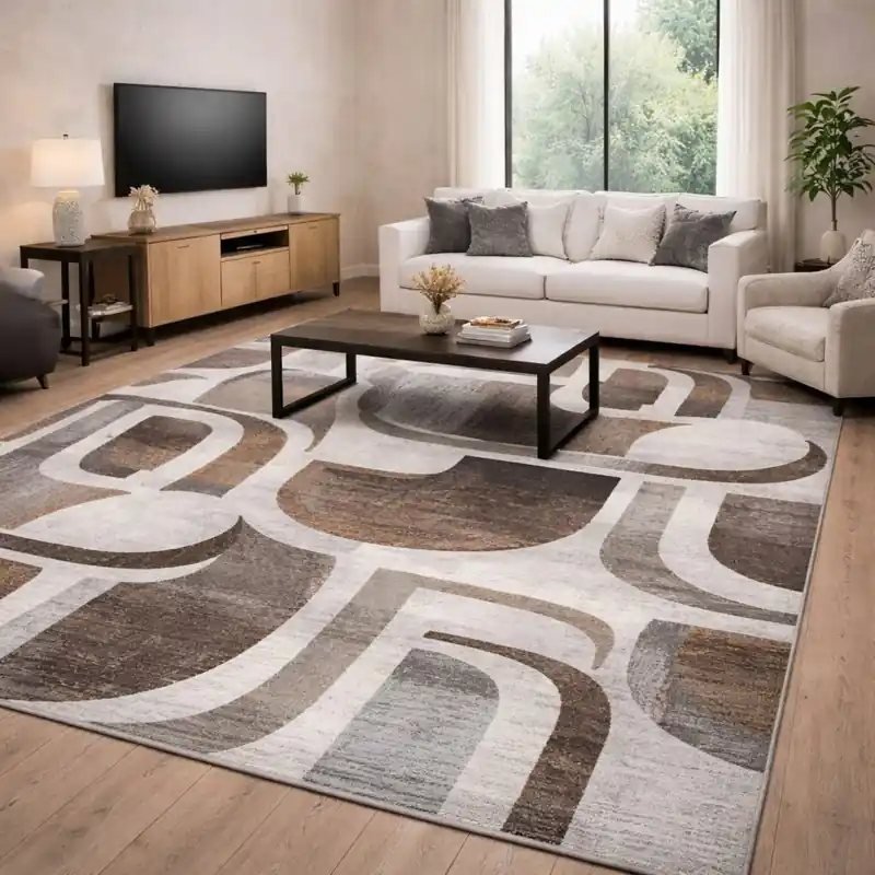 ARGENTO - Tappeto Moderno Geometrico Forme Quadri Marrone Tortora Grigio Beige - 63891-9293