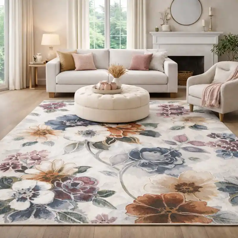ARGENTO - Tappeto Moderno Fiori Effetto Dipinto Bordeaux Rosso Blu Grigio Arancio - 63459-6626