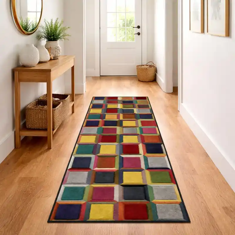 SIMMETRICAL - Tappeto Passatoia Corsia Moderno Scolpito Intarsiato a Mano - Stile Geometrico - Colori accesi - 952