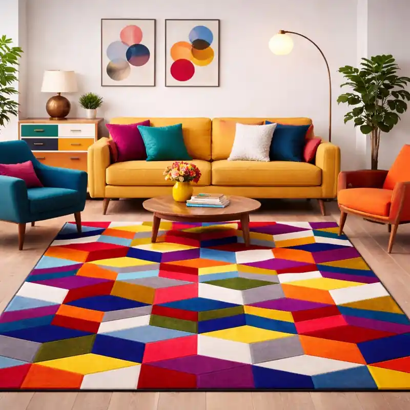 SIMMETRICAL - Tappeto Moderno Scolpito Intarsiato a Mano - Stile Geometrico - Colori accesi - 9815