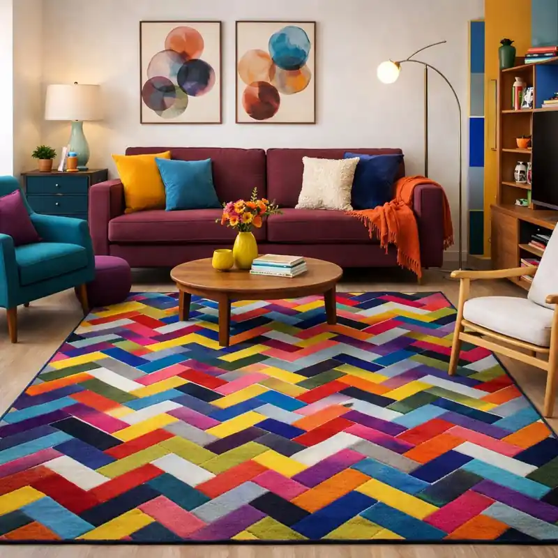 SIMMETRICAL - Tappeto Moderno Scolpito Intarsiato a Mano - Stile Geometrico - Colori accesi - 2340
