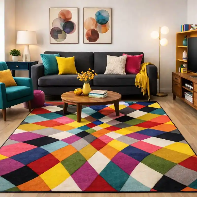 SIMMETRICAL - Tappeto Moderno Scolpito Intarsiato a Mano - Stile Geometrico - Colori accesi - 1188