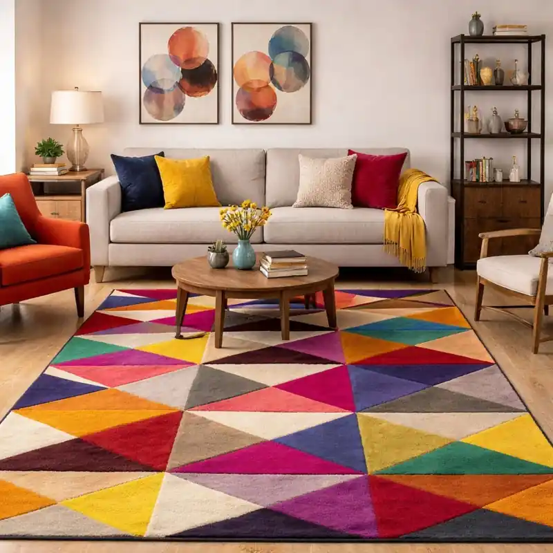 SIMMETRICAL - Tappeto Moderno Scolpito Intarsiato a Mano - Stile Geometrico - Colori accesi - 953