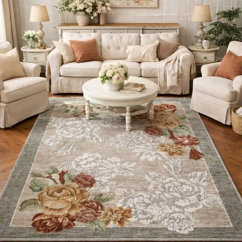ROSETO - Tappeto Moderno Floreale - Lavabile ed Antiscivolo - Ciniglia Jacquard - Grigio
